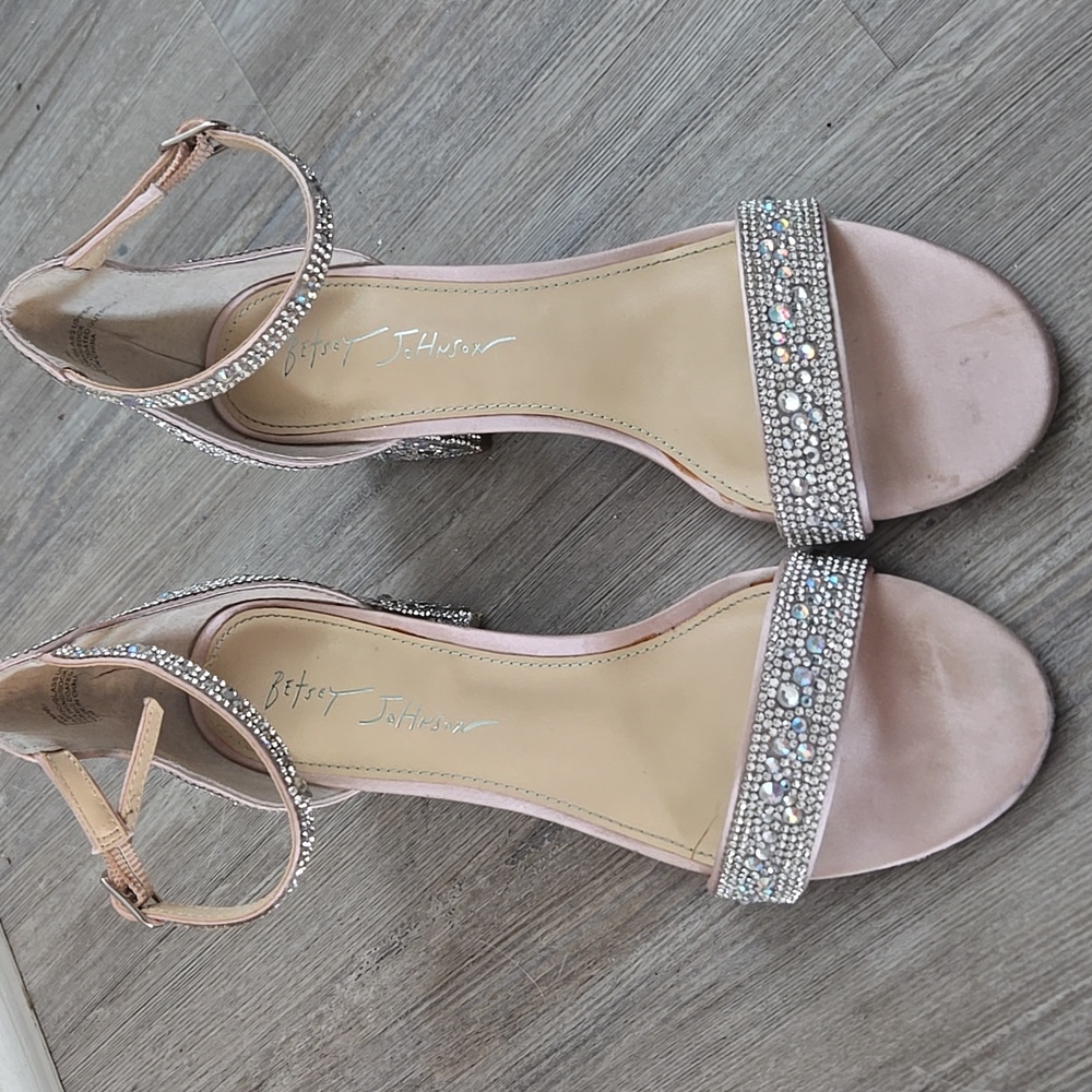 Betsy Johnson Elegant Rhinestone Block Heel Sandals - Picture 2 of 8